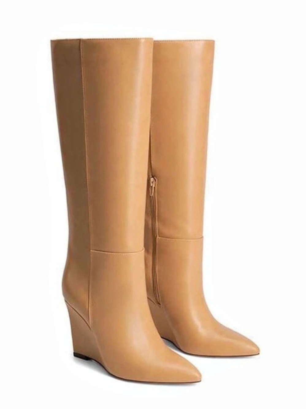 Women's Camel Pointed-Toe Wedge Boots